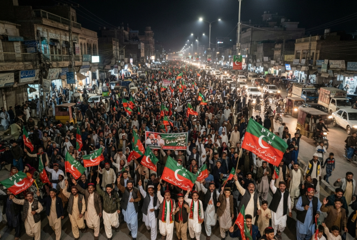 پی ٹی آئی کے لانگ مارچ میں شریک افراد پشاور پہنچتے ہوئے۔