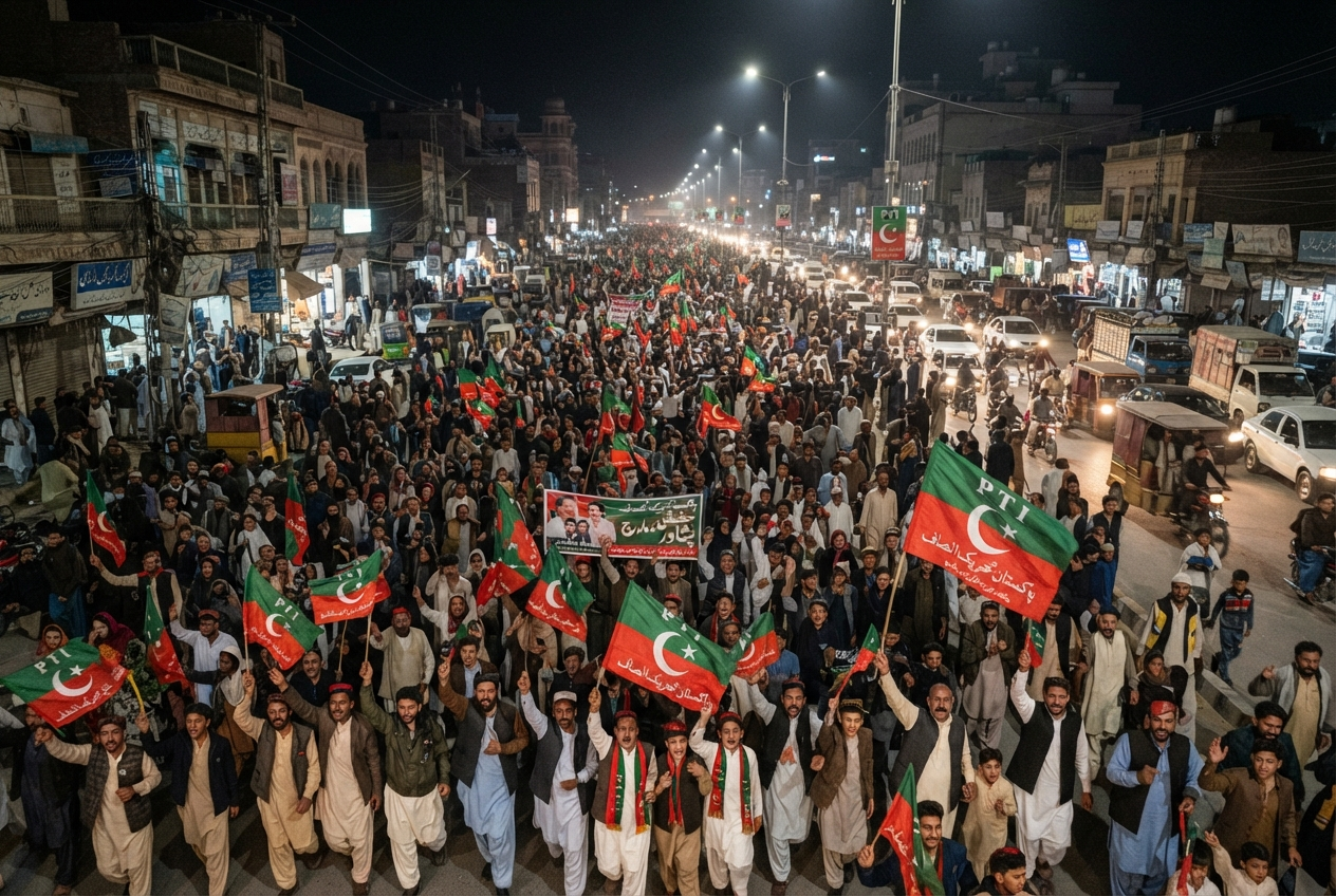 پی ٹی آئی کے لانگ مارچ میں شریک افراد پشاور پہنچتے ہوئے۔