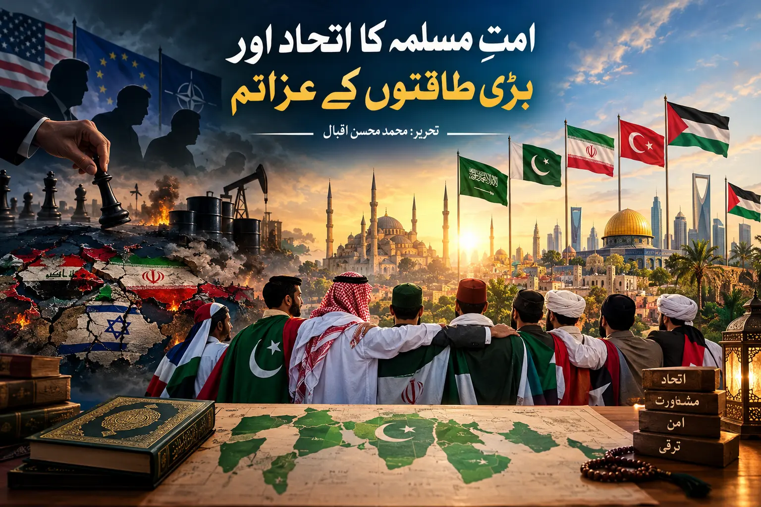 امتِ مسلمہ کے اتحاد اور بڑی طاقتوں کے تزویراتی مفادات کی عکاسی کرتی عالمی سیاسی منظرکشی۔