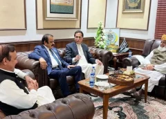 Sardar Ayaz Sadiq Rana Sanaullah and Dr Tariq Fazal Chaudhry meet Maulana Fazlur Rehman in Islamabad